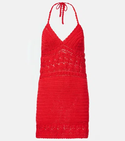 Anna Kosturova Filigree Crochet Cotton Minidress In Brown