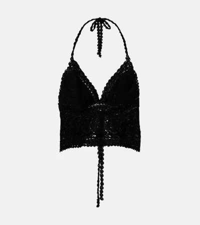 Anna Kosturova Filigree Crochet Halterneck Cotton Top In Black