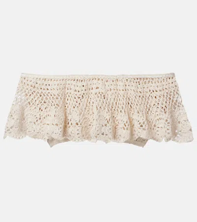 Anna Kosturova Filigree Crochet Off-shoulder Cotton Crop Top In Gold
