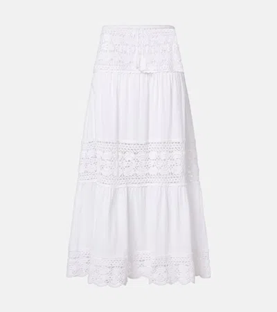 Anna Kosturova Filigree Crochet-trimmed Cotton Midi Skirt In White