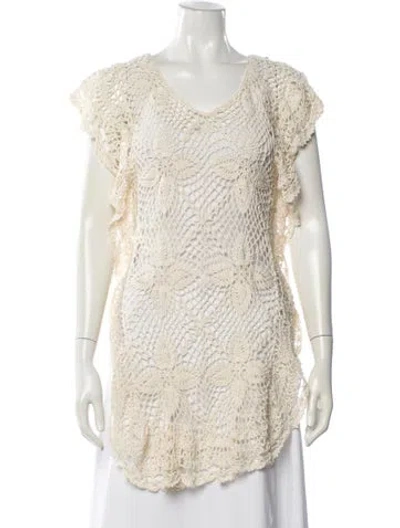 Pre-owned Anna Kosturova Floral Print V-neck Top In Neutral