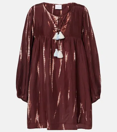 Anna Kosturova Hailey Tie-dye Silk Minidress In Burgundy