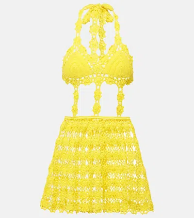 Anna Kosturova Ibiza Crochet Cotton Minidress In Yellow