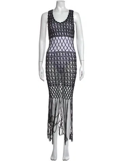 Pre-owned Anna Kosturova Lace Pattern Long Dress In Black