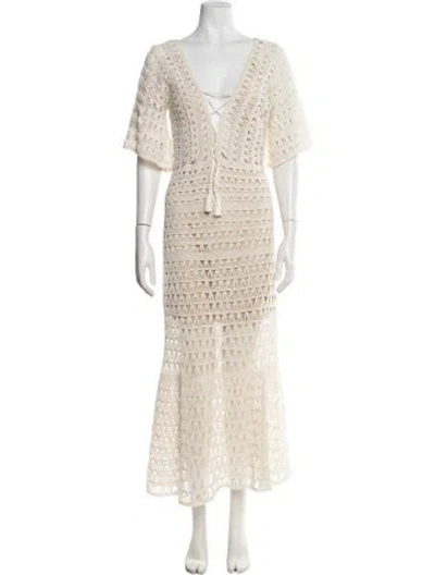 Pre-owned Anna Kosturova Lace Pattern Long Dress In Neutral