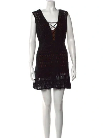 Pre-owned Anna Kosturova Lace Pattern Mini Dress In Black