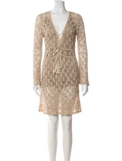 Pre-owned Anna Kosturova Lace Pattern Mini Dress In Neutrals