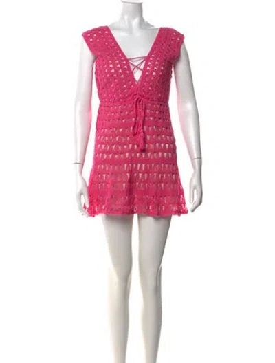Pre-owned Anna Kosturova Lace Pattern Mini Dress In Pink
