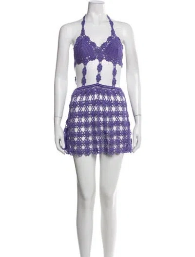 Pre-owned Anna Kosturova Lace Pattern Mini Dress In Purple