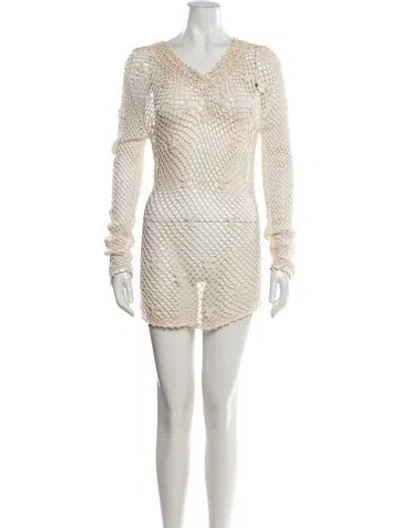 Pre-owned Anna Kosturova Lace Pattern Sequin Embellishments Cover-up In Neutral