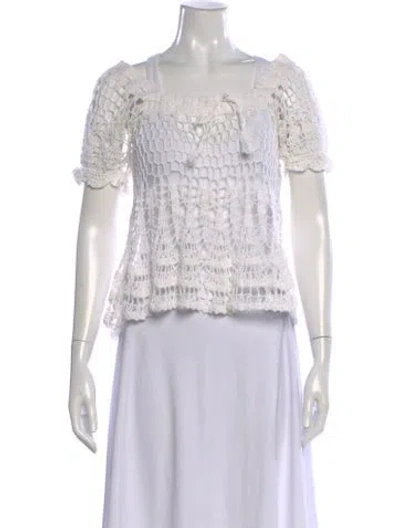 Pre-owned Anna Kosturova Lace Pattern Square Neckline Sweater In Neutral