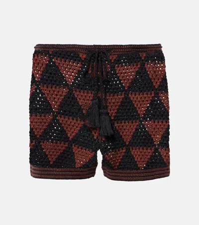 Anna Kosturova Malia Crochet High-rise Cotton Shorts In Brown Black