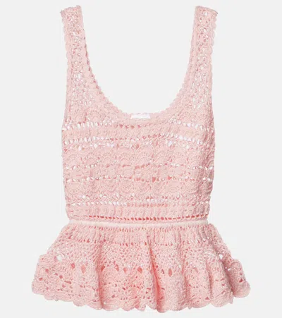 Anna Kosturova Marianne Crochet Peplum Cotton Top In Pink