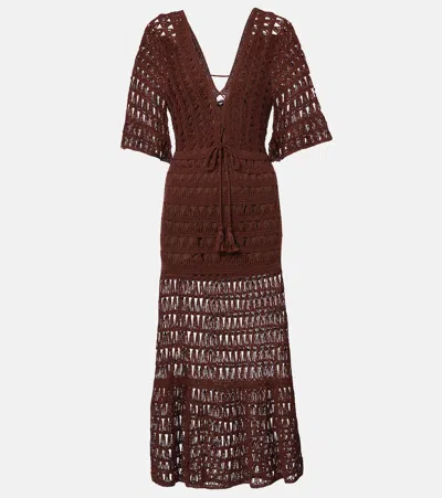 Anna Kosturova Marissa Cotton Crochet Midi Dress In Chocolate Brown