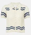 Anna Kosturova Nautical Chevron Crochet Cotton Shirt In White