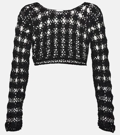 Anna Kosturova Open-knit Cotton Cropped Top In Black