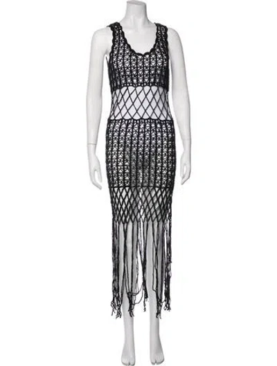 Pre-owned Anna Kosturova Patterned Long Dress In Black