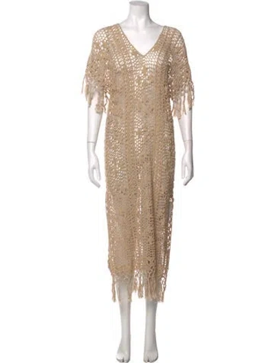 Pre-owned Anna Kosturova Patterned Long Dress In Neutrals