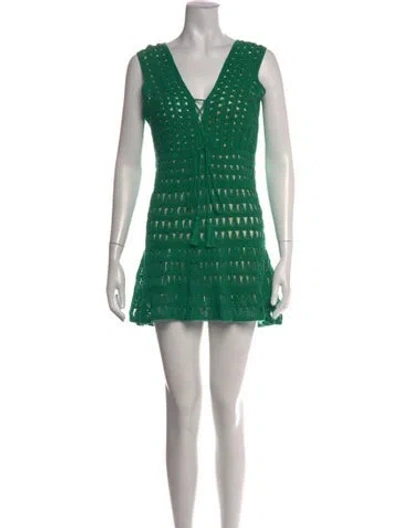 Pre-owned Anna Kosturova Patterned Mini Dress In Green