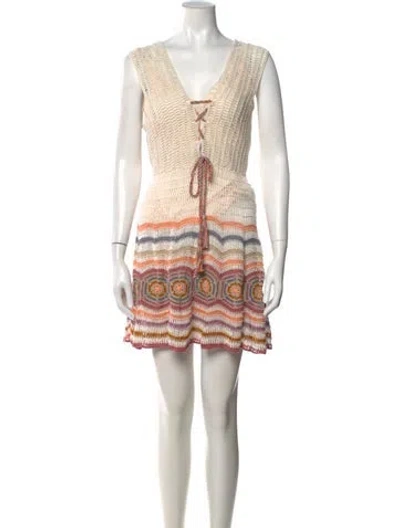 Pre-owned Anna Kosturova Patterned Mini Dress In Neutrals