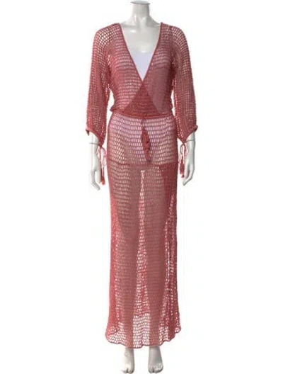 Pre-owned Anna Kosturova Patterned V-neck Sweater In Pink