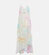 Anna Kosturova Silk Maxi Dress In Peach Turquoise Pink