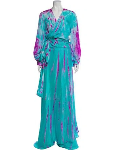 Pre-owned Anna Kosturova Silk Tie-dye Print Skirt Set In Blue
