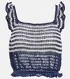 Anna Kosturova Striped Crochet Top In Indigo / Cream