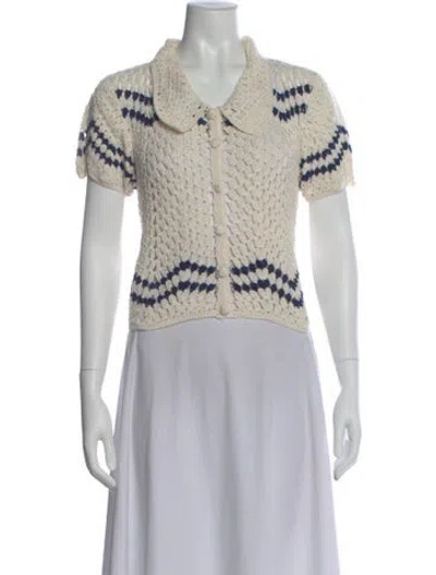 Pre-owned Anna Kosturova Striped Short Sleeve Top In Neutral