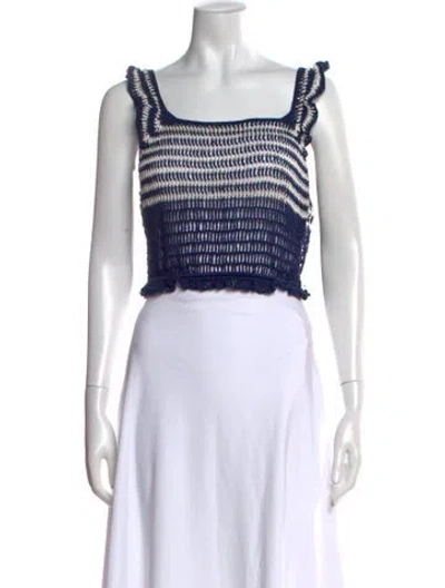 Pre-owned Anna Kosturova Striped Square Neckline Crop Top In White