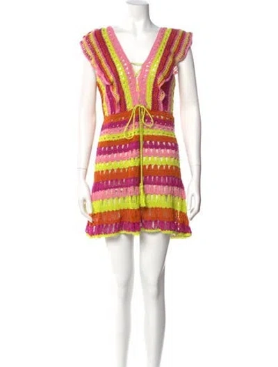 Pre-owned Anna Kosturova Striped V-neck Top In Pink