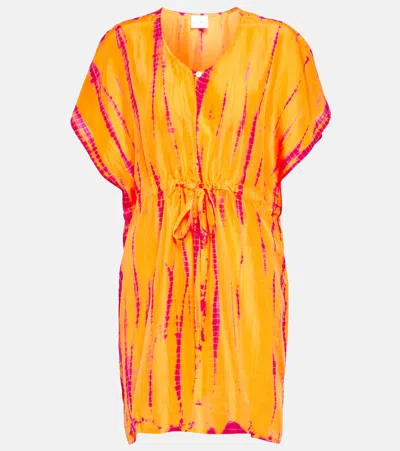Anna Kosturova Tie-dyed Silk Kaftan In Orange