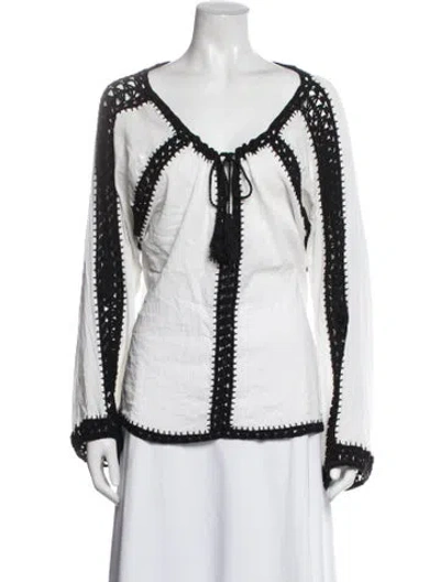 Pre-owned Anna Kosturova V-neck Long Sleeve Top In White