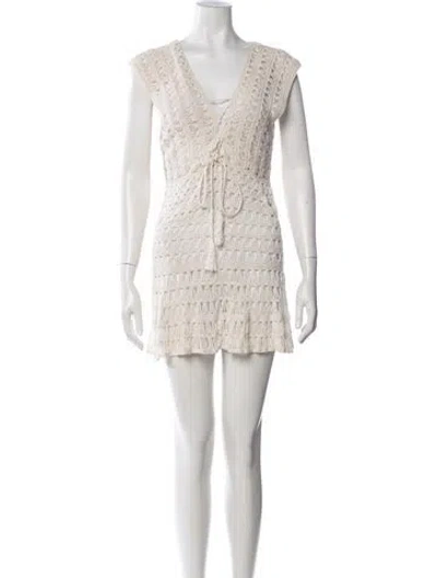 Pre-owned Anna Kosturova V-neck Mini Dress In Neutrals