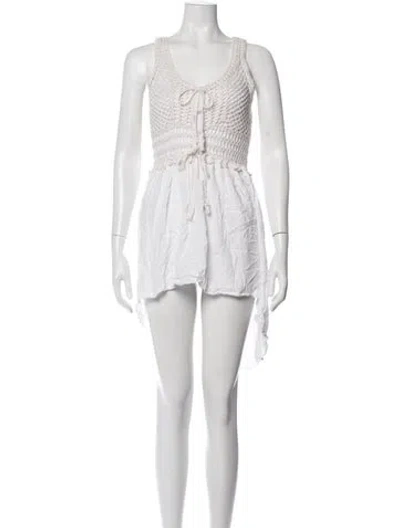 Pre-owned Anna Kosturova V-neck Mini Dress In White