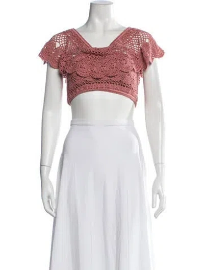 Pre-owned Anna Kosturova V-neck Short Sleeve Crop Top In Purple