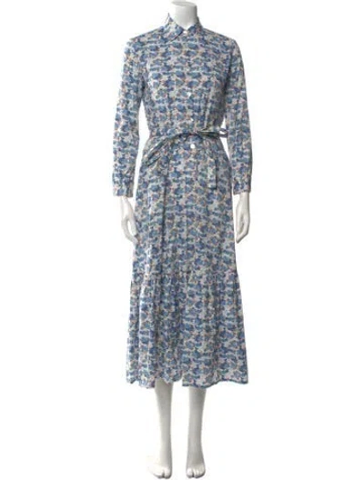 Pre-owned Anna Maria Paletti Floral Print Long Dress In Blue