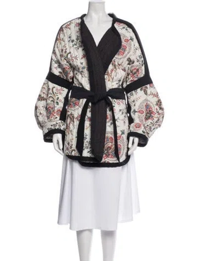 Pre-owned Anna Mason Floral Print Coat In Neutral