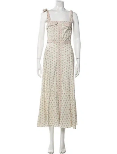 Pre-owned Anna Mason Floral Print Long Dress In Neutral