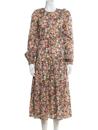 Pre-owned Anna Mason Floral Print Long Dress In Pink