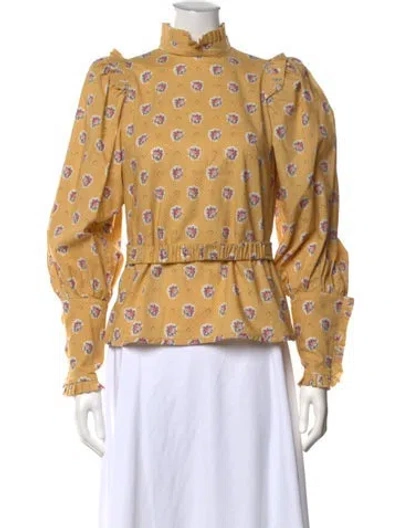 Pre-owned Anna Mason Floral Print Long Sleeve Blouse In Yellow