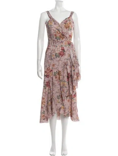 Pre-owned Anna Mason Floral Print Midi Length Dress In Black/pink