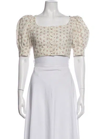 Pre-owned Anna Mason Floral Print Square Neckline Top In Neutrals