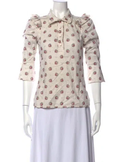 Pre-owned Anna Mason Floral Print Three-quarter Sleeve Blouse In Neutrals