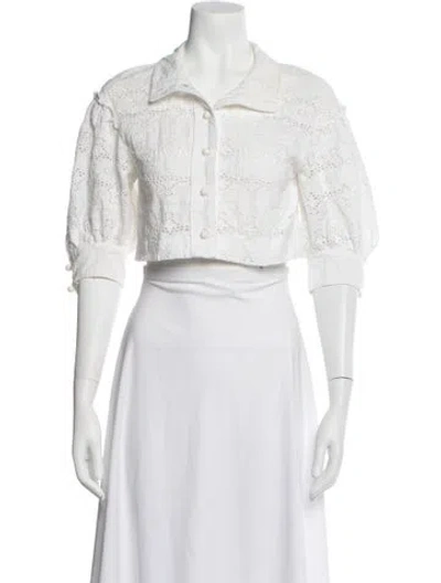 Pre-owned Anna Mason Lace Pattern Three-quarter Sleeve Blouse In White