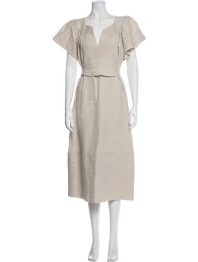 Pre-owned Anna Mason Linen Midi Length Dress In Neutral