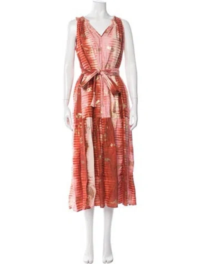 Pre-owned Anna Mason Linen Midi Length Dress In Orange