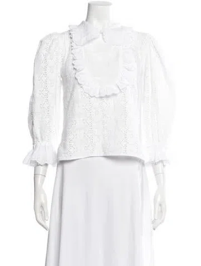 Pre-owned Anna Mason Long Sleeve Blouse In White