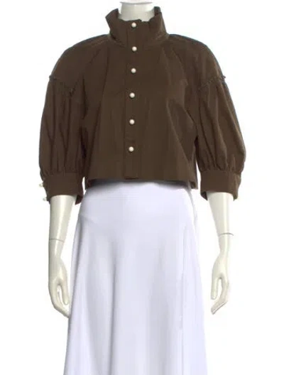 Pre-owned Anna Mason Mock Neck Three-quarter Sleeve Crop Top In Brown