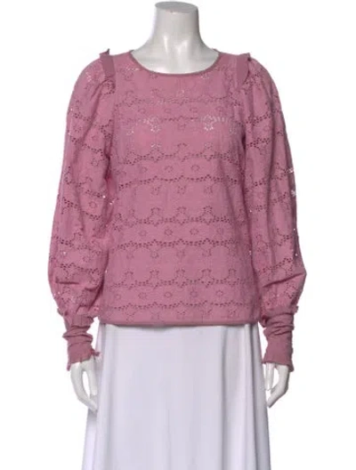 Pre-owned Anna Mason Patterned Crew Neck Blouse In Pink